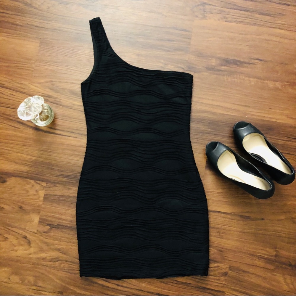 Black One Shoulder Fitted Dress- Size XS